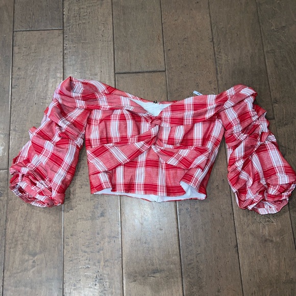 Bardot Red Plaid Off The Shoulder Top - Picture 6 of 6